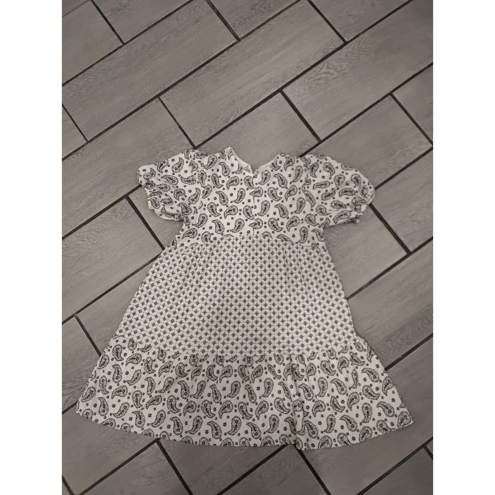 ZARA Kids Girls Dress Size 9  Black White Paisley Print Tiered‎ Ruffle
